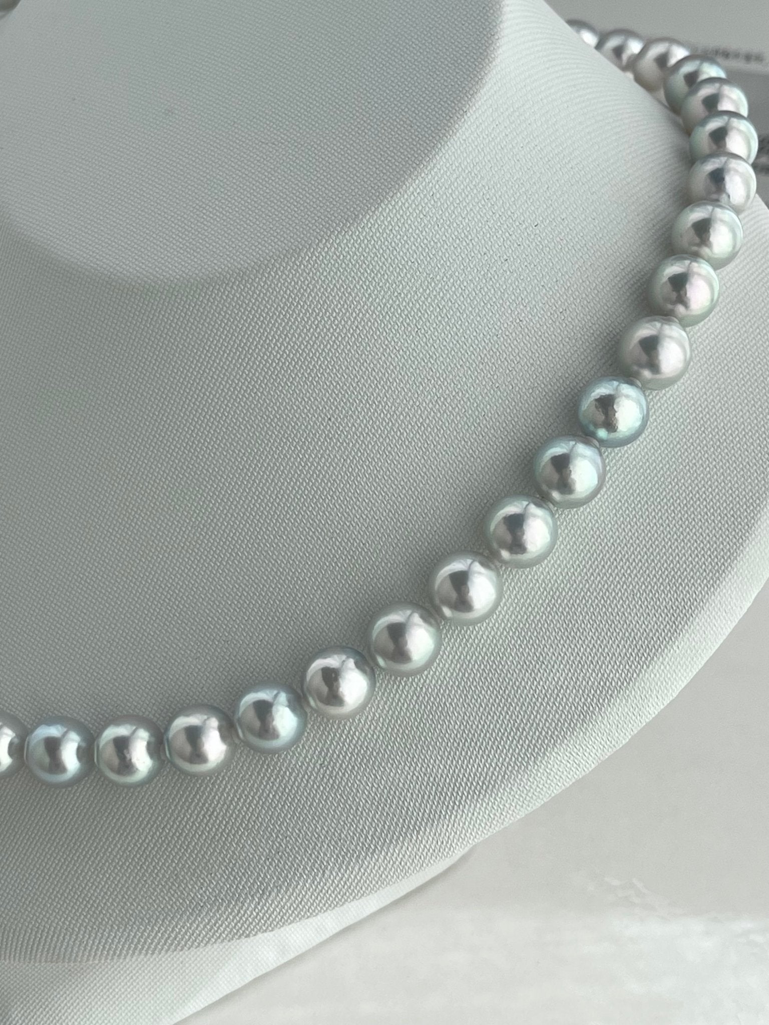 Rare Size 9mm Natural Silver Blue Akoya Pearl Strand Necklace with Certificate by PSL - KOKOPEARLJEWELRY - 5