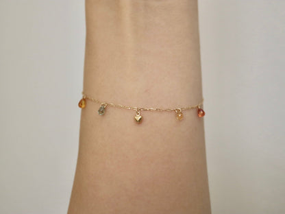 Gold Heart Akoya Pearl Mixed Color Sapphire Station Bracelet 10K Gold - KOKOPEARLJEWELRY - 6