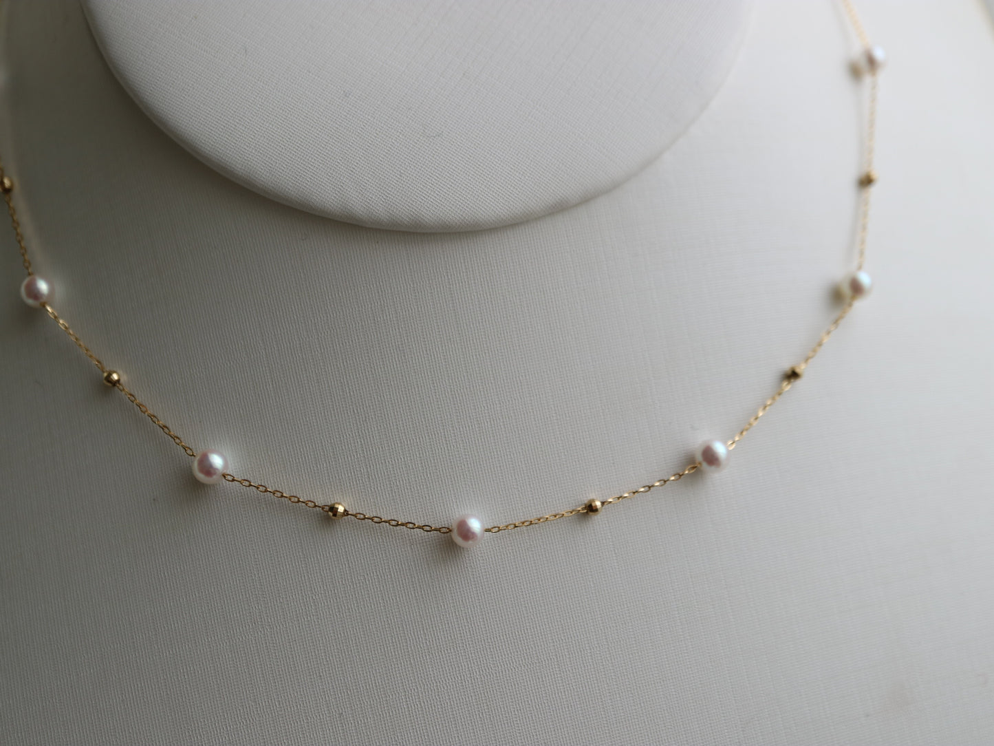 4.5mm Akoya Pearl & 18K Gold Beads Station Necklace