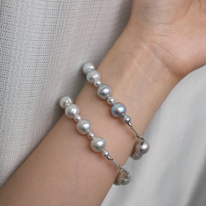 Rare 9.5mm Natural Gray / Natural Blue Baroque Akoya Pearl Bracelet K18WG