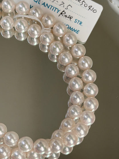 Top Class PSL Certified Aurora Rose 7mm Japanese Akoya Pearl Beaded Necklace K14YG