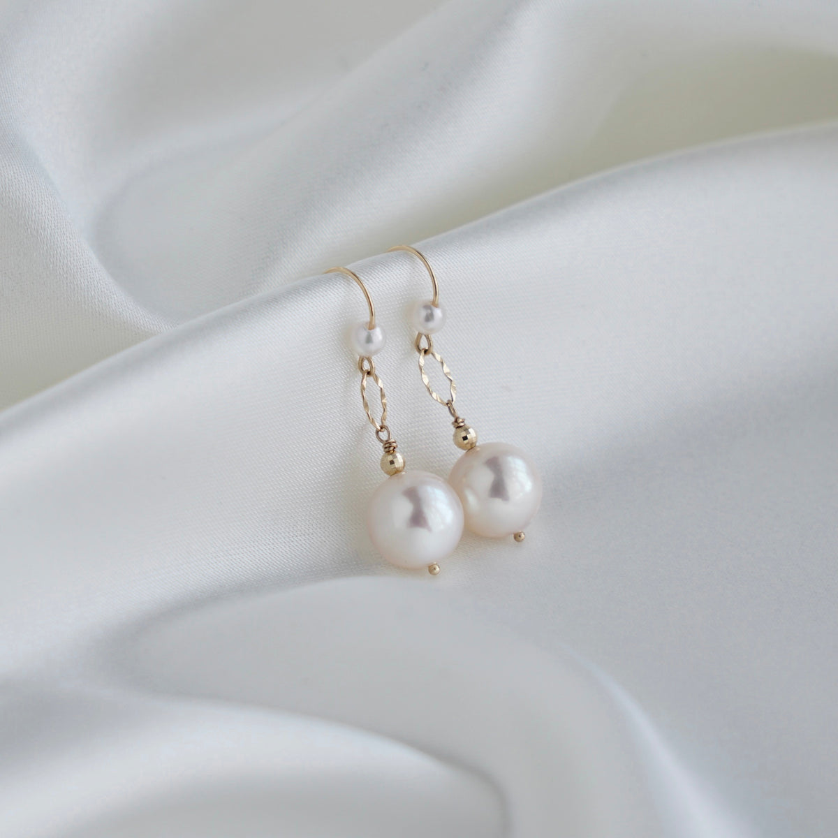 Rare Size 9.0mm Pinkish White Akoya Pearl Drop Hook Earrings 18K Gold