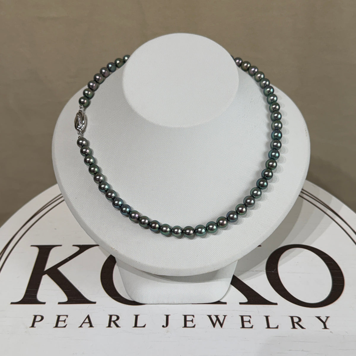 Peacock Green 7mm Japanese Akoya Pearl Beaded Necklace