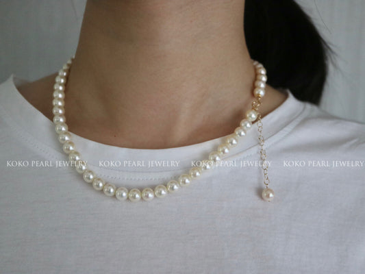 6.5mm Light Champagne Golden Akoya Pearl Strand Necklace 18K Yellow Gold