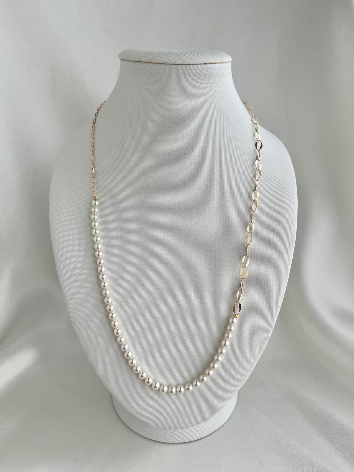 4.5mm Akoya Pearl ＆ 18K Gold Paperclip Link Chain Long Necklace