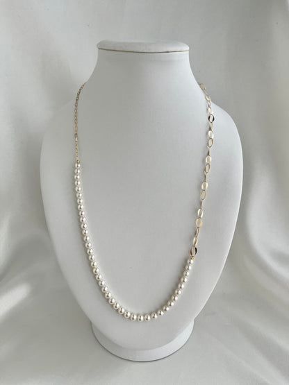 4.5mm Akoya Pearl ＆ 18K Gold Paperclip Link Chain Long Necklace - KOKOPEARLJEWELRY - 13