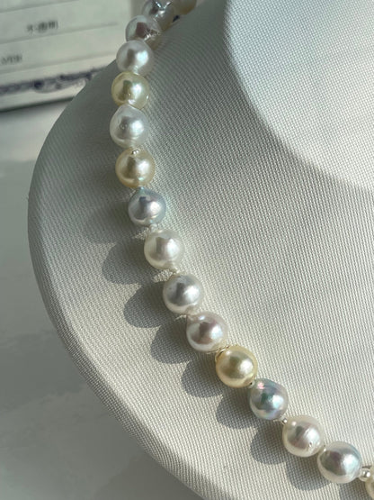 Certified Natural Rainbow Color 9mm Baroque Akoya Pearl Strand Necklace - KOKOPEARLJEWELRY - 7