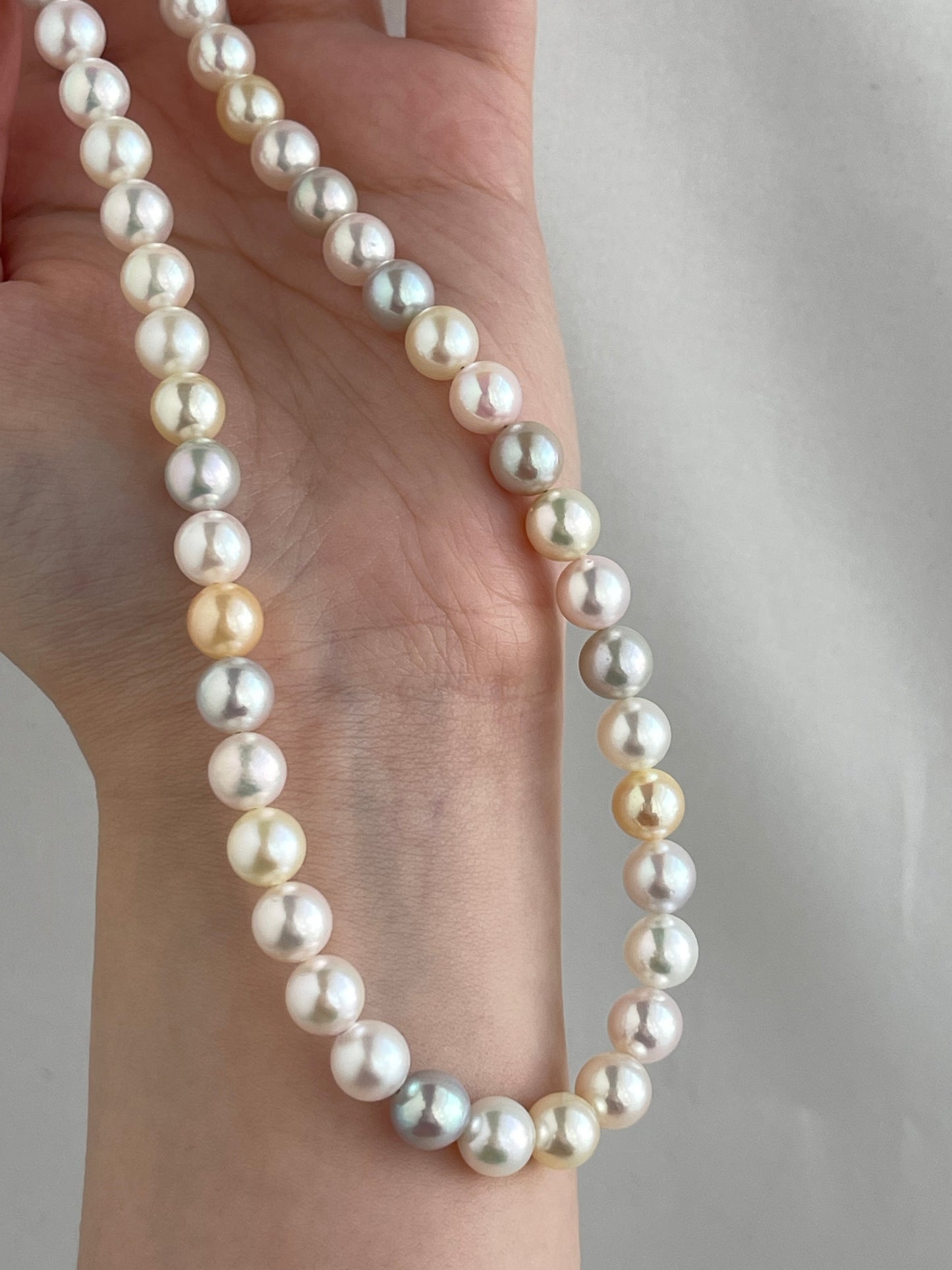 Rainbow Color 7.5mm Akoya Pearl Beaded Strand Necklace