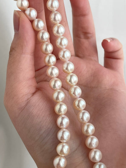 Only One in Stock | Rare Peach - Pink Tone 7.5mm Akoya Pearl Strand Necklace - KOKOPEARLJEWELRY - 10