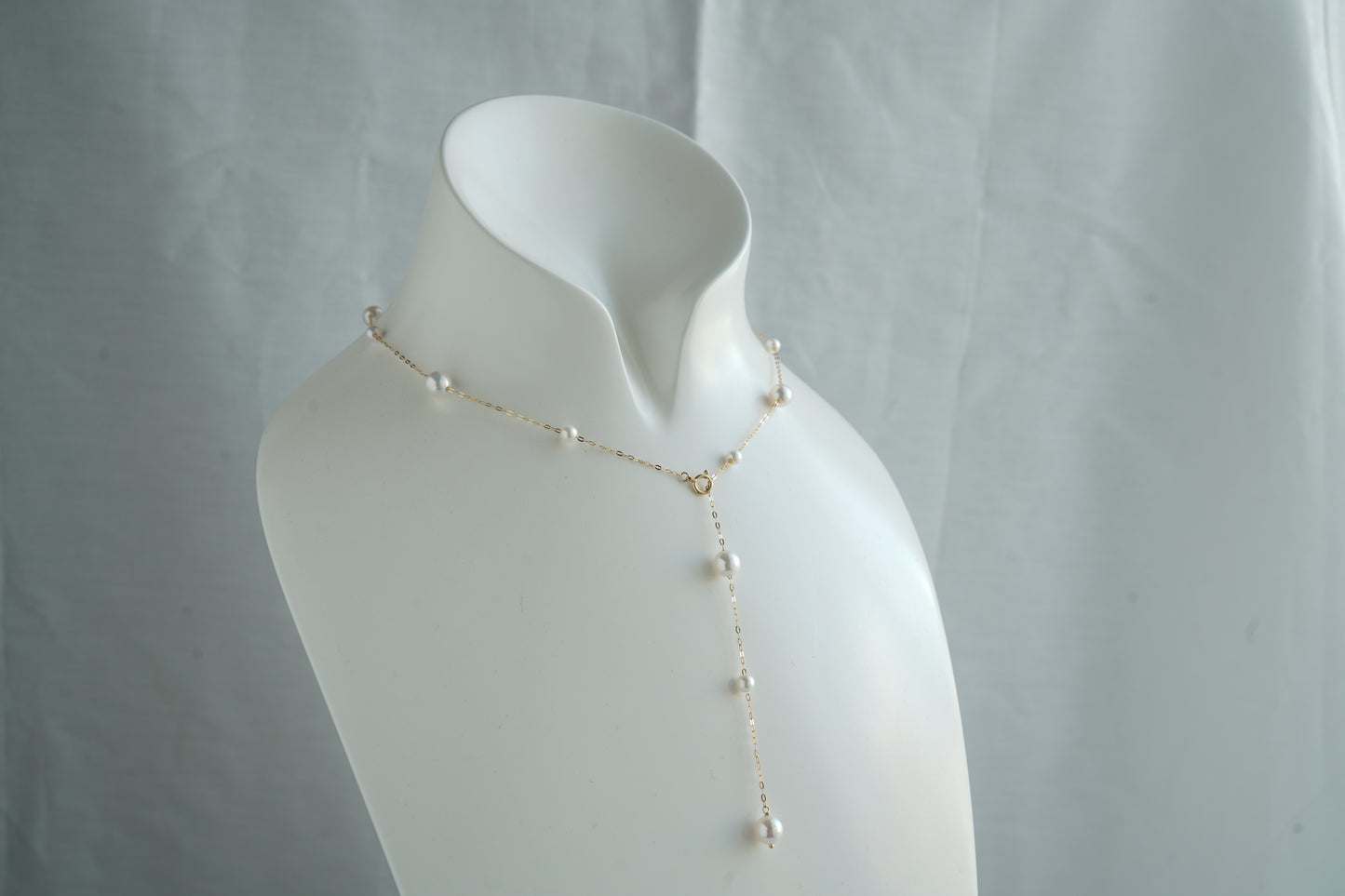 4+6.5mm Two Sizes Akoya Pearl Station Necklace 18K Yellow Gold