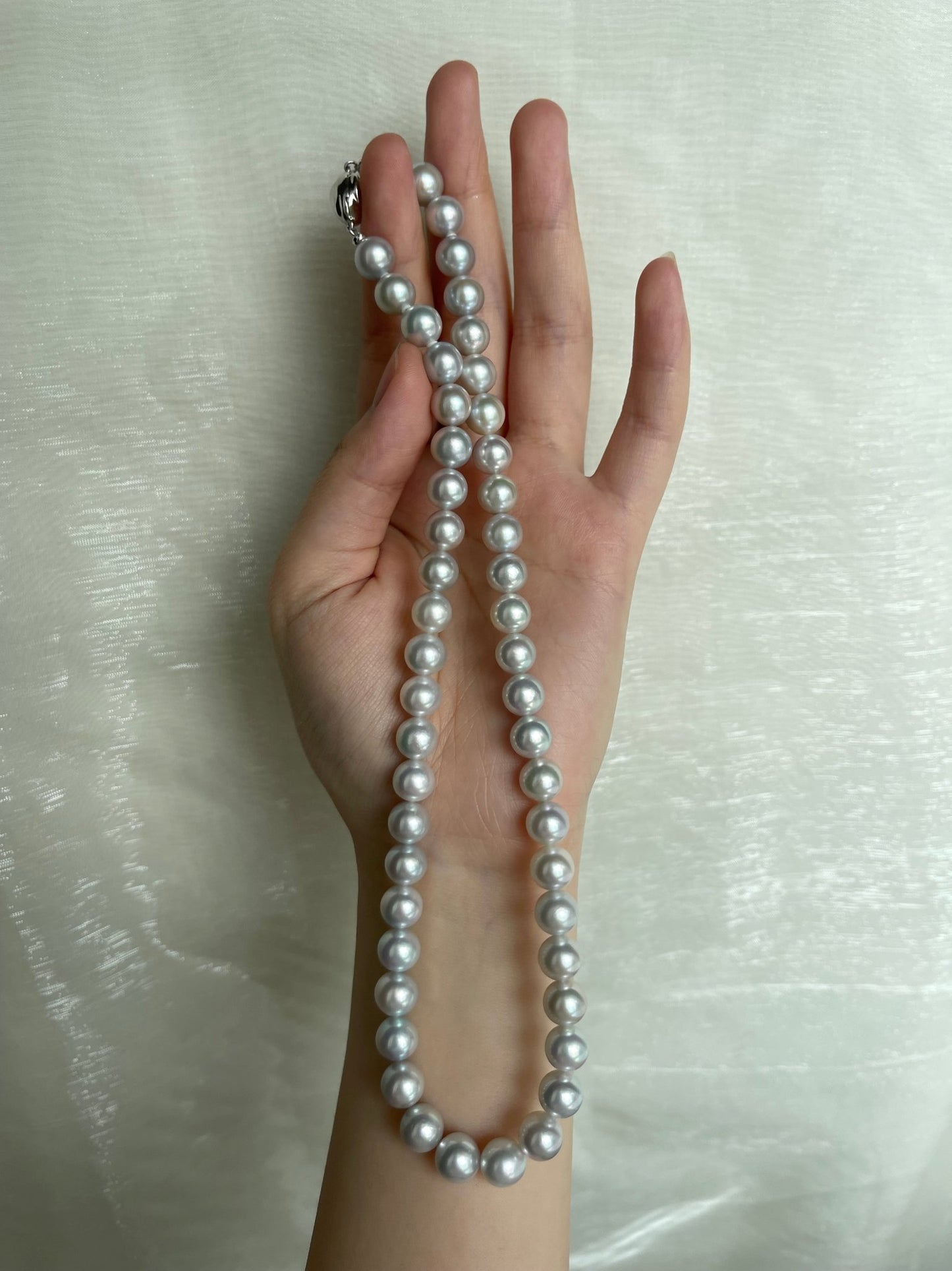 Certified Natural Silver Gray 8mm Akoya Pearl Strand Necklace - KOKOPEARLJEWELRY - 8