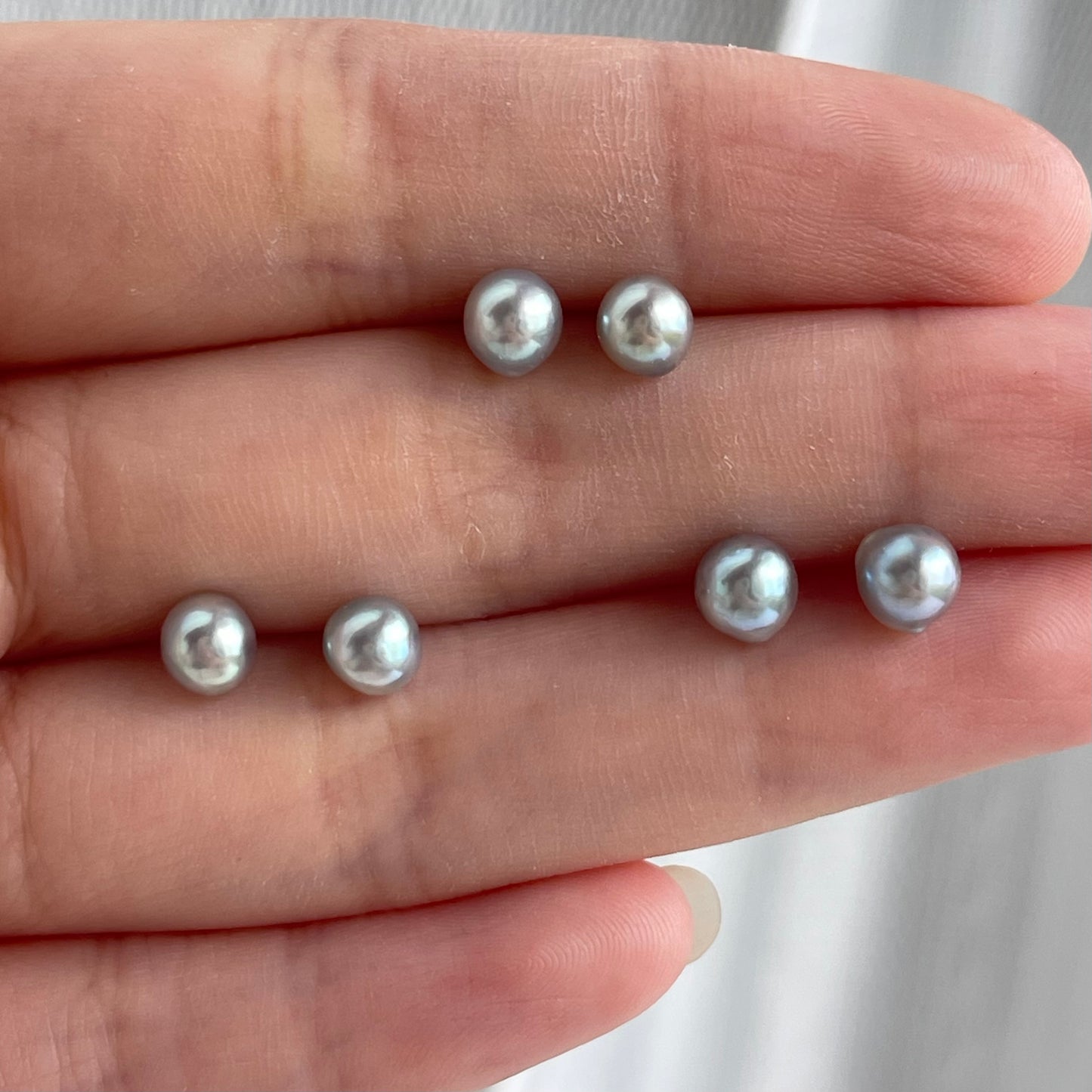 K14GF Baroque Shaped Natural Silver Blue Akoya Pearl Stud Earrings