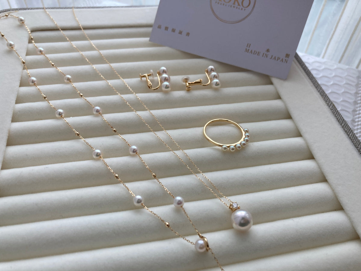 4.5 mm アコヤ真珠ビーズのステーションネックレス - 18Kゴールド - KOKOPEARLJEWELRY - 10