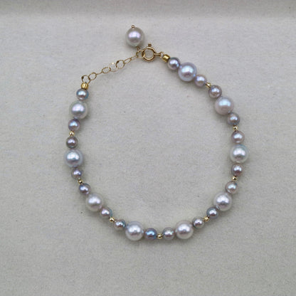 4+6mm Natural Silver Blue Akoya Pearl Beaded Bracelet K18YG