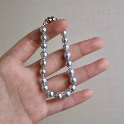 6.5mm Baroque Shaped Natural Silver Blue Akoya Pearl Beaded Bracelet