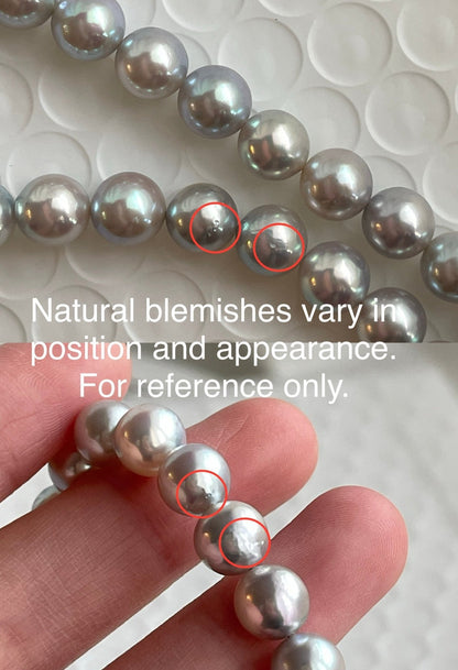 7.5mm Natural Silver Blue Akoya Pearl Strand Necklace