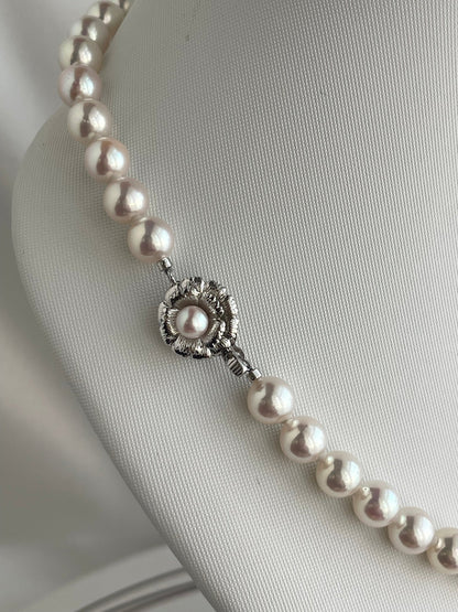Mirror Like Luster Pinkish White 8mm Akoya Pearl Strand Necklace - KOKOPEARLJEWELRY - 7