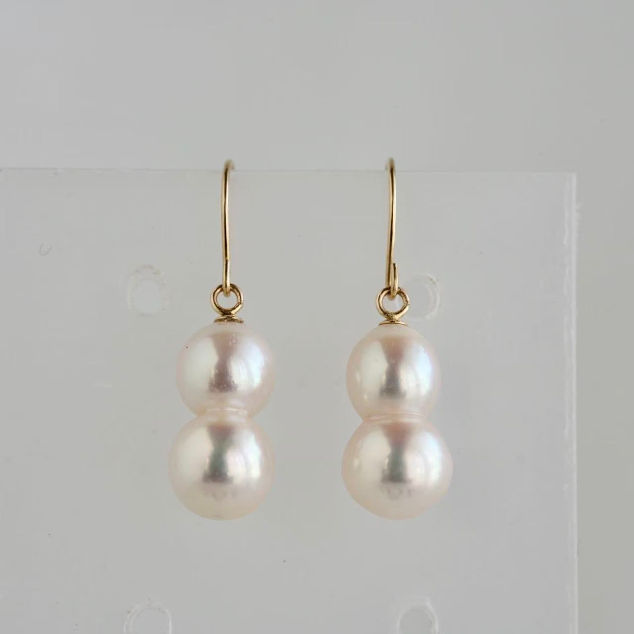 Natura Akoya Twin Pearl French Hook Earrings K18YG - KOKO PEARL JEWELRY - 3