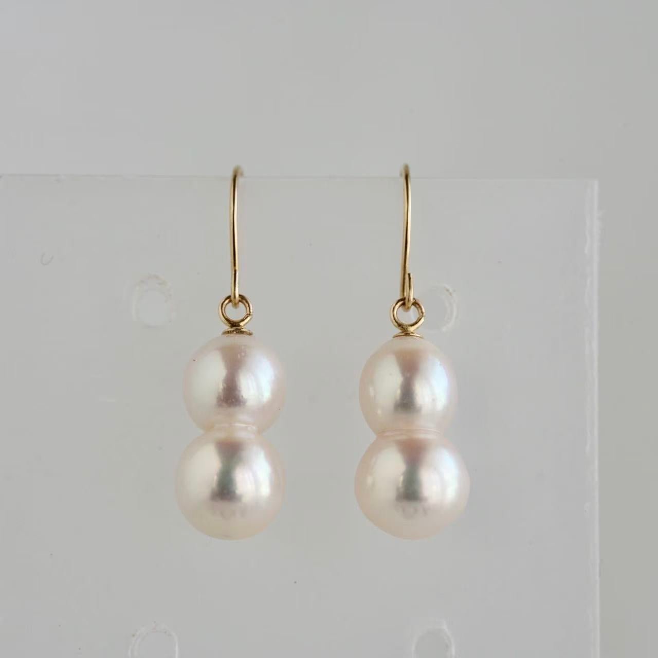 Natura Akoya Twin Pearl French Hook Earrings K18YG - KOKO PEARL JEWELRY - 3