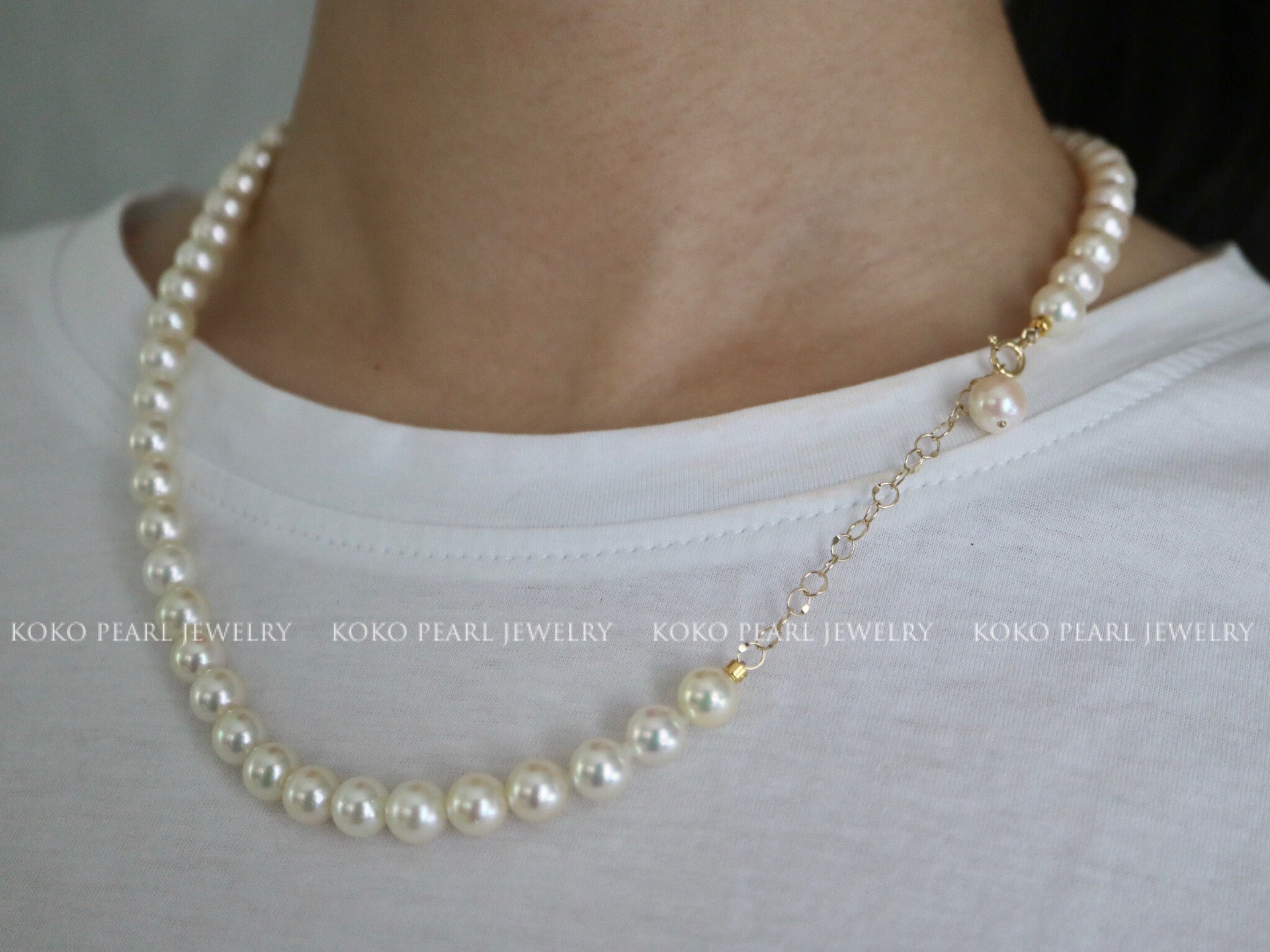 6.5mm 淺香檳金 Akoya 珍珠串鍊項鍊 18K黃金 - KOKOPEARLJEWELRY - 4