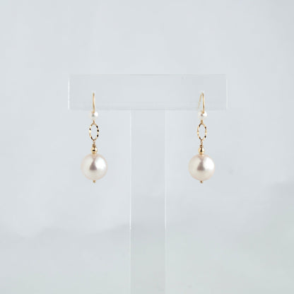 Rare Size 9mm Pinkish White Akoya Pearl Drop Hook Earrings 18K Gold - KOKOPEARLJEWELRY - 2