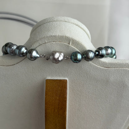 10.0-11.5mm Natural Circle Baroque Tahitian Pearl Beaded Necklace