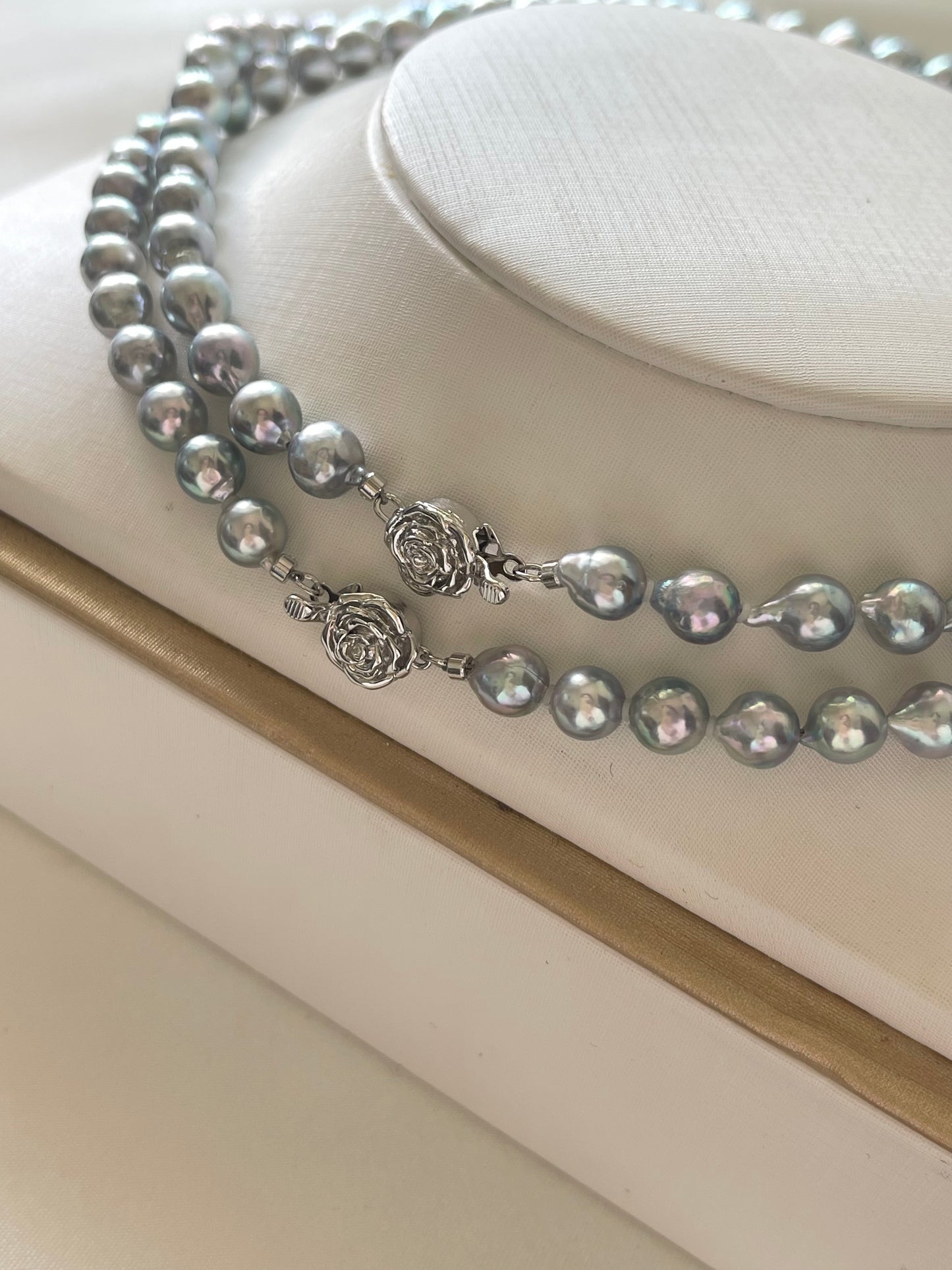 Baroque Shaped 6.5mm Natural Silver Blue Akoya Pearl Strand Necklace
