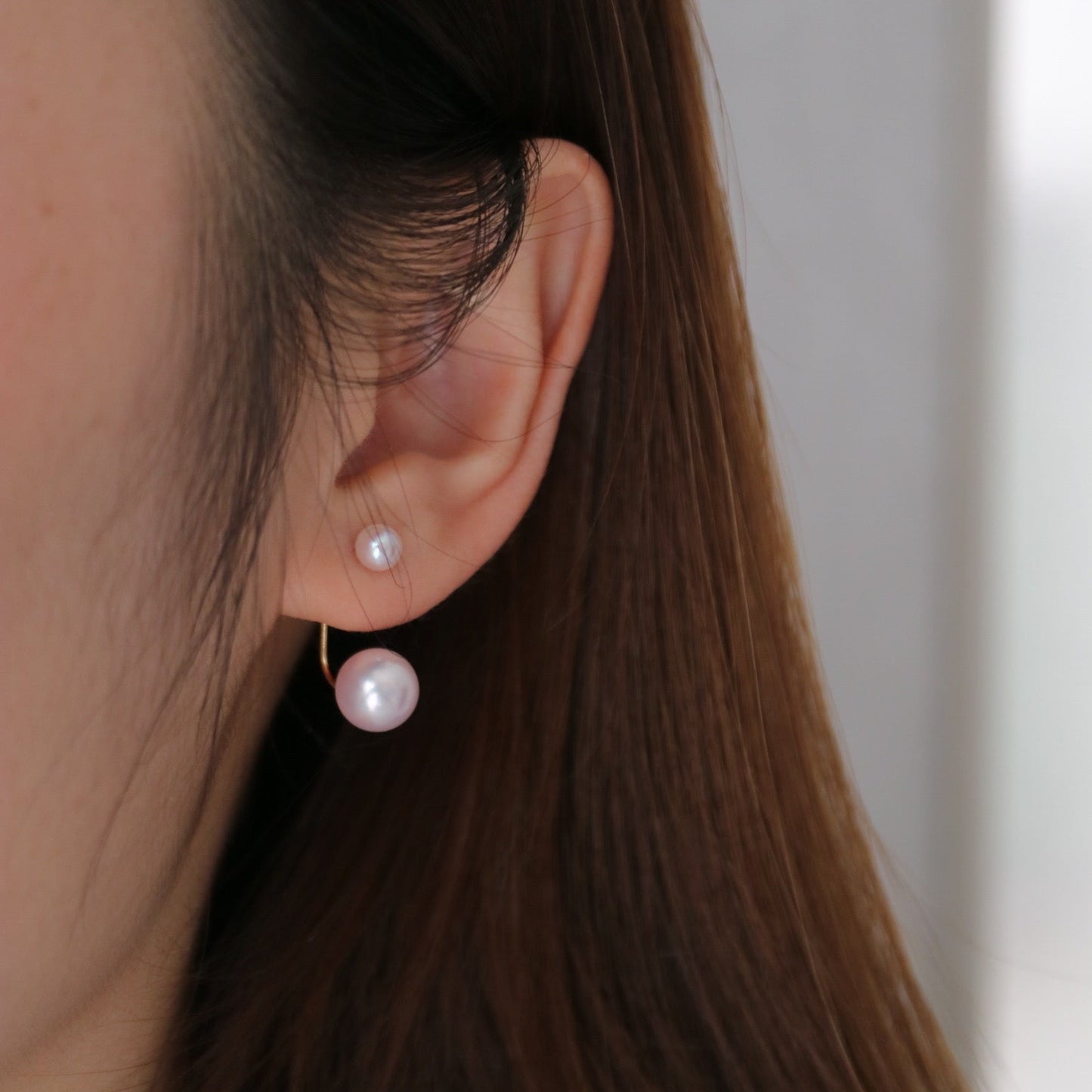 2ways wearing 4.5+8.0mm Akoya pearl L shaped earrings 18k yellow gold