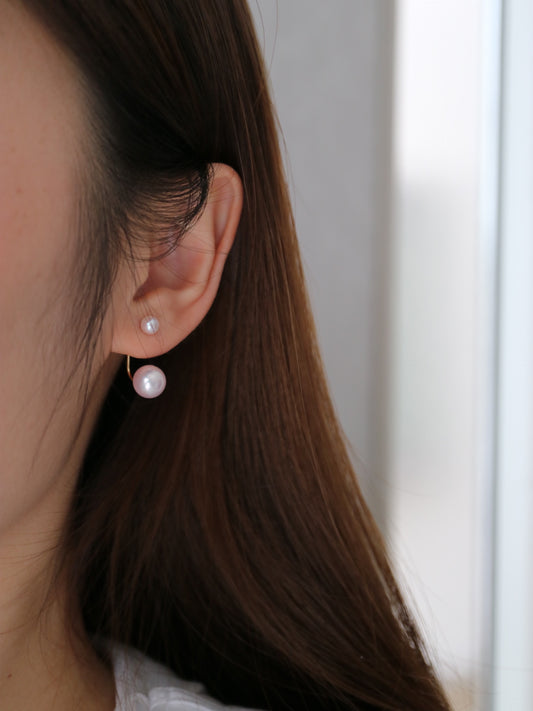 2way着用 4.5+8mm アコヤ真珠 L字型ピアス 18Kイエローゴールド