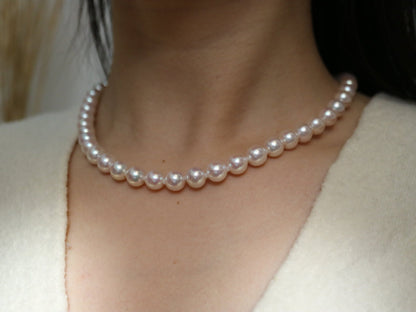 Mirror Like Luster Pinkish White 8mm Akoya Pearl Strand Necklace - KOKOPEARLJEWELRY - 5