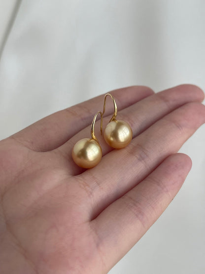 10mm Golden South Sea Pearl Drop Hook Earrings 18K Yellow Gold - KOKOPEARLJEWELRY - 8