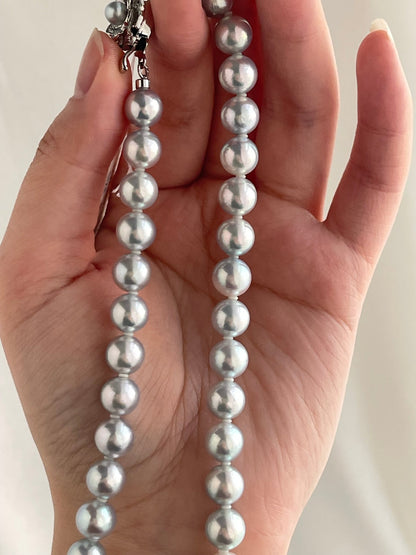 Certified Natural Silver Blue 8mm Akoya Pearl Strand Necklace