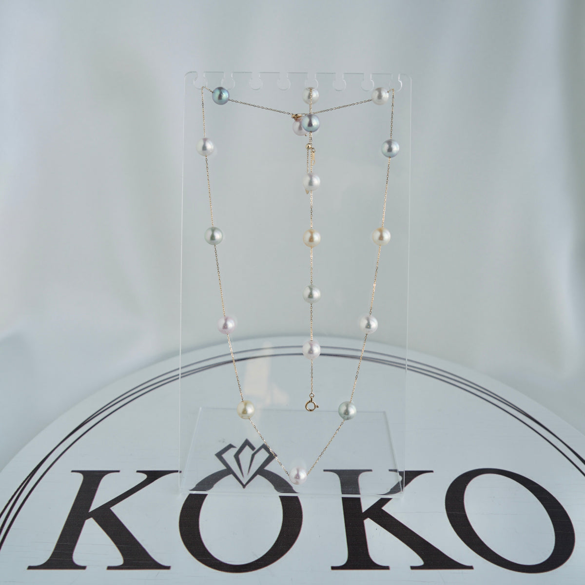 彩虹色 7.5mm Akoya 珍珠站點手鍊 18K 金 - KOKOPEARLJEWELRY - 9