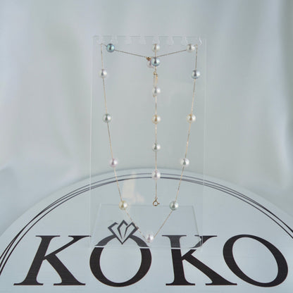 Rainbow Color 7.5mm Akoya Pearl Station Bracelet 18K Gold - KOKOPEARLJEWELRY - 9