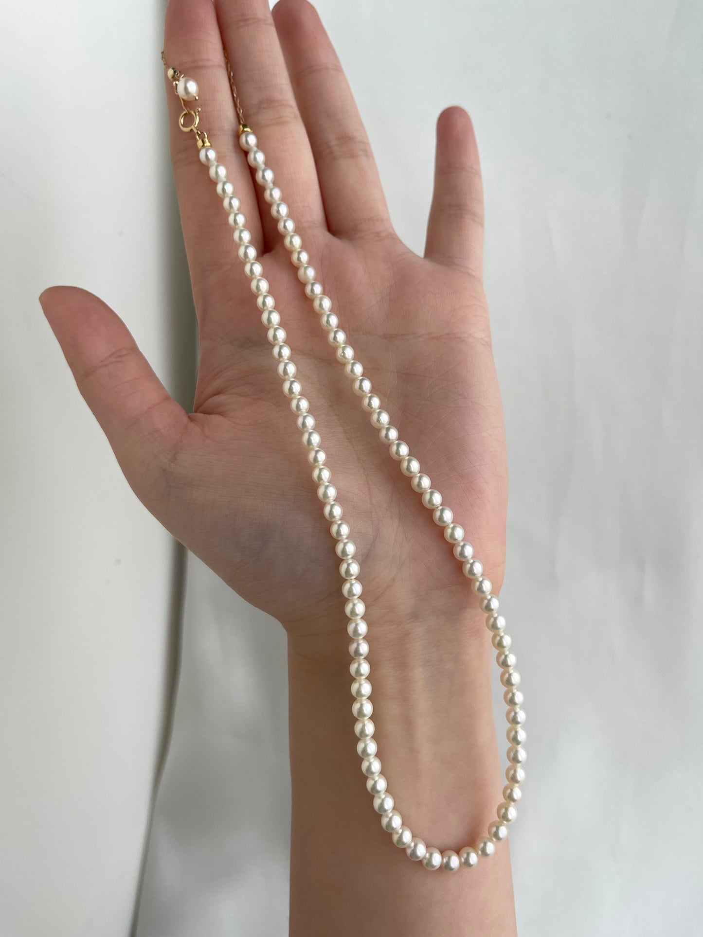 Rare 4mm 4.5mm Light Champagne Golden Akoya Pearl Strand Necklace K18YG
