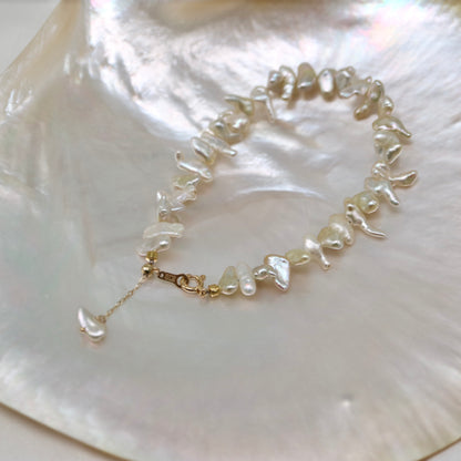 4+mm Champagne Tone Akoya Keshi Pearl Beaded Bracelet 18KYG