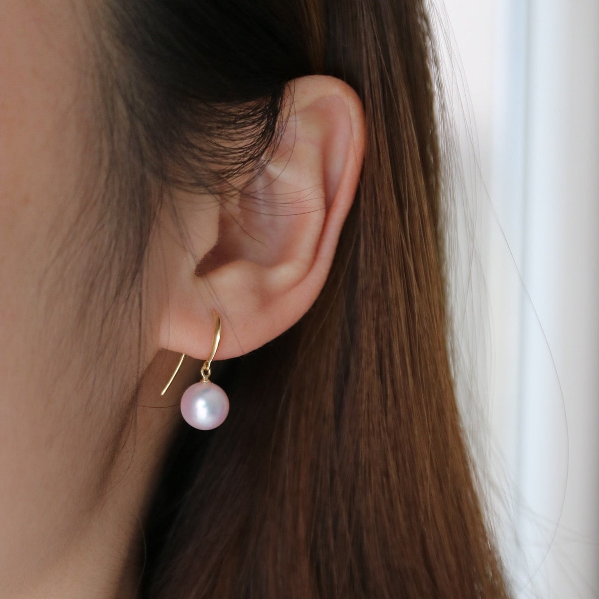 Rare Size 9mm Akoya Pearl Drop Hook Earrings 18K Gold - KOKOPEARLJEWELRY - 1