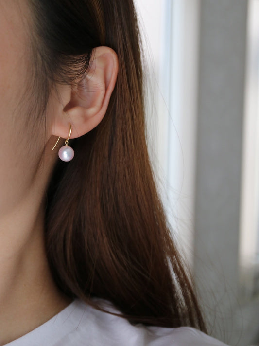 Rare Size 9mm Akoya Pearl Drop Hook Earrings 18K Gold