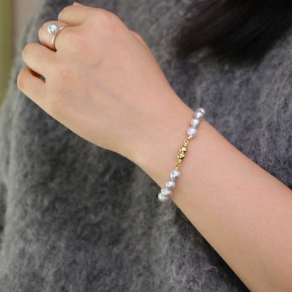 6.5mm Baroque Shaped Natural Silver Blue Akoya Pearl Beaded Bracelet