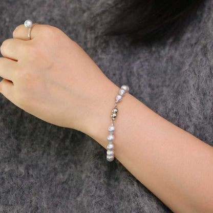 6.5mm Baroque Shaped Natural Silver Blue Akoya Pearl Beaded Bracelet
