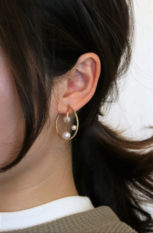 4.5-6.5mm Akoya 珍珠小銀河圈式耳環 18K 黃金