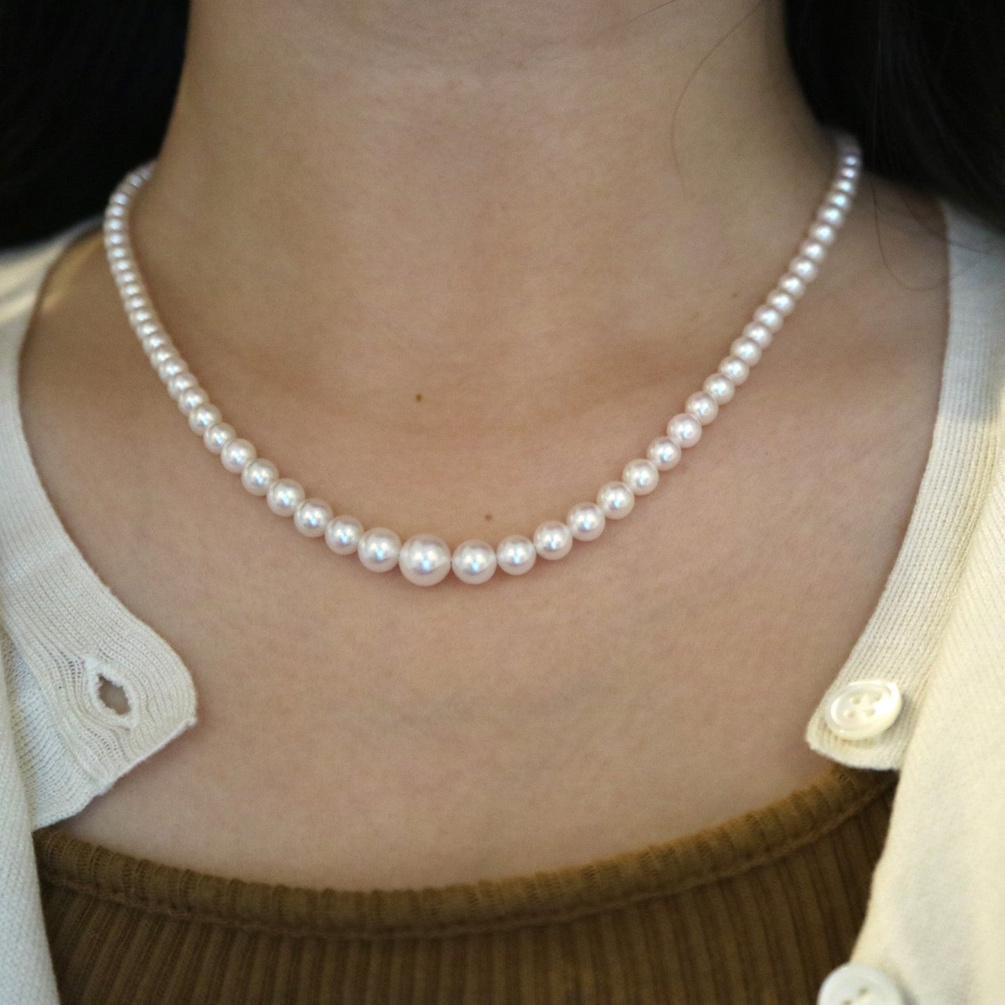 Rare Gradient Sized 3.5-7.0mm Akoya Pearl Beaded Strand Necklace