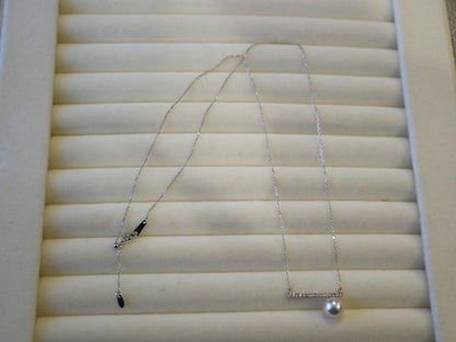 7mm Akoya Pearl Diamond Bar Pendant Necklace 18K White Gold - KOKOPEARLJEWELRY - 4