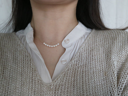 4mm Cream Golden Akoya Pearl Smile Necklace 10K Yellow Gold