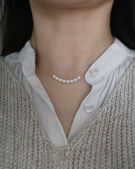 4mm Cream Golden Akoya Pearl Smile Necklace 10K Yellow Gold - KOKOPEARLJEWELRY - 3