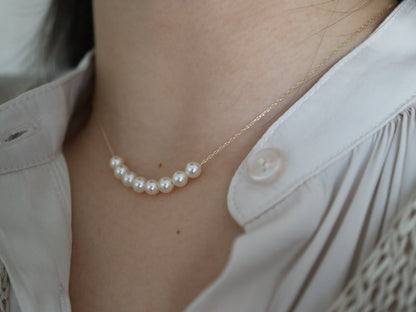 4mm Cream Golden Akoya Pearl Smile Necklace 10K Yellow Gold