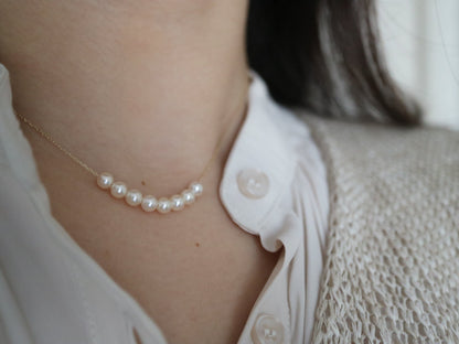4mm Cream Golden Akoya Pearl Smile Necklace 10K Yellow Gold