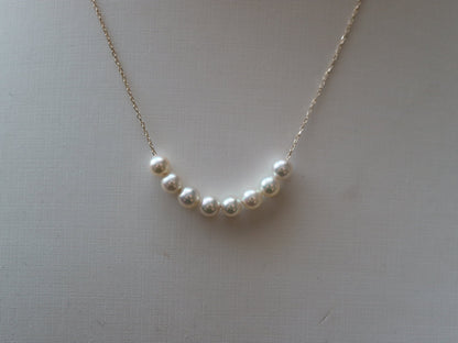 4mm Cream Golden Akoya Pearl Smile Necklace 10K Yellow Gold