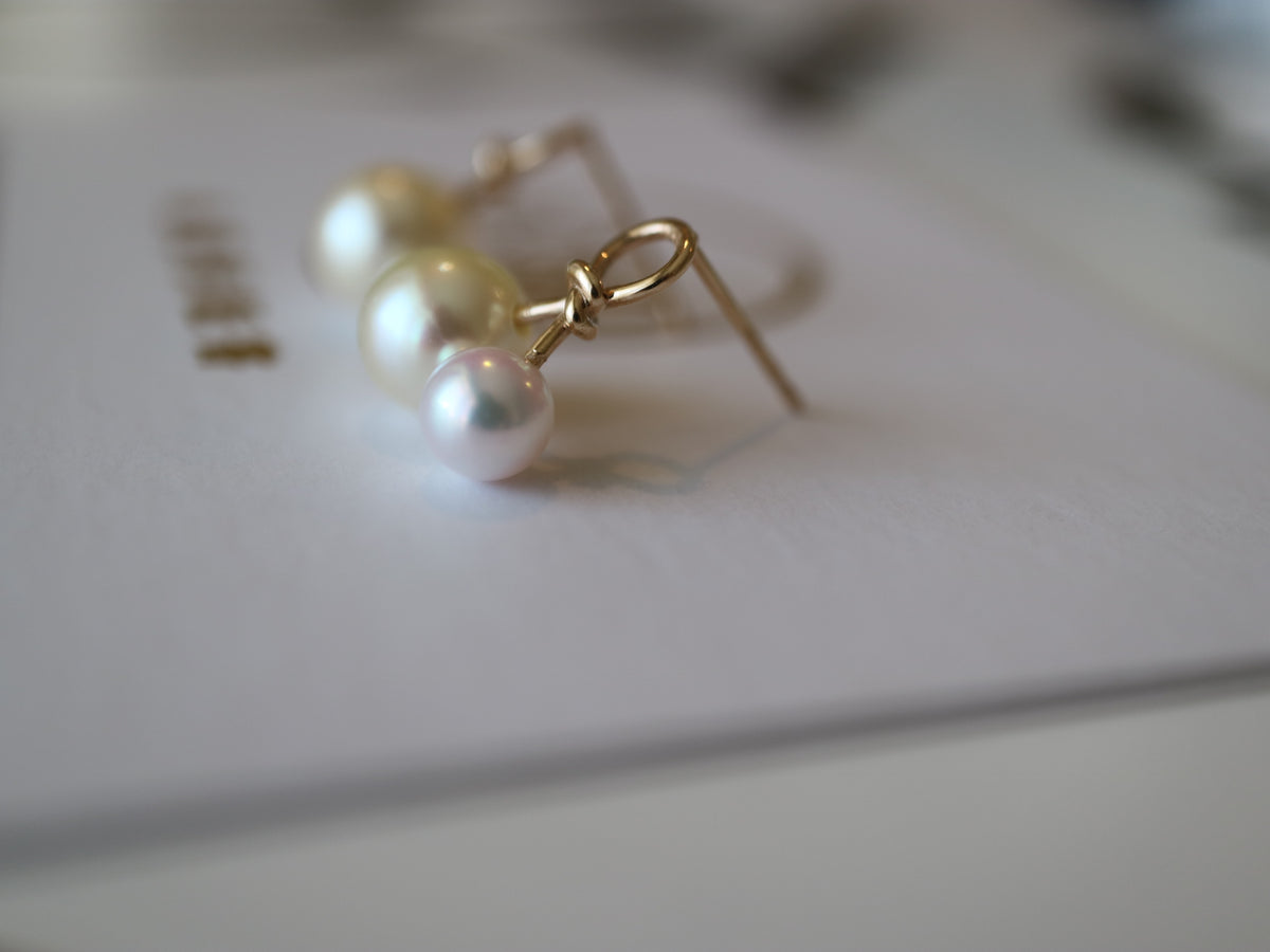 4.5mm + 6.5mm Double Color Akoya Pearl Little Cherry Stud Earrings 10K Yellow Gold