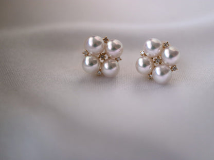 4.5mm Akoya Pearl Diamond Clover Stud Earrings 18K Yellow Gold - KOKOPEARLJEWELRY - 6
